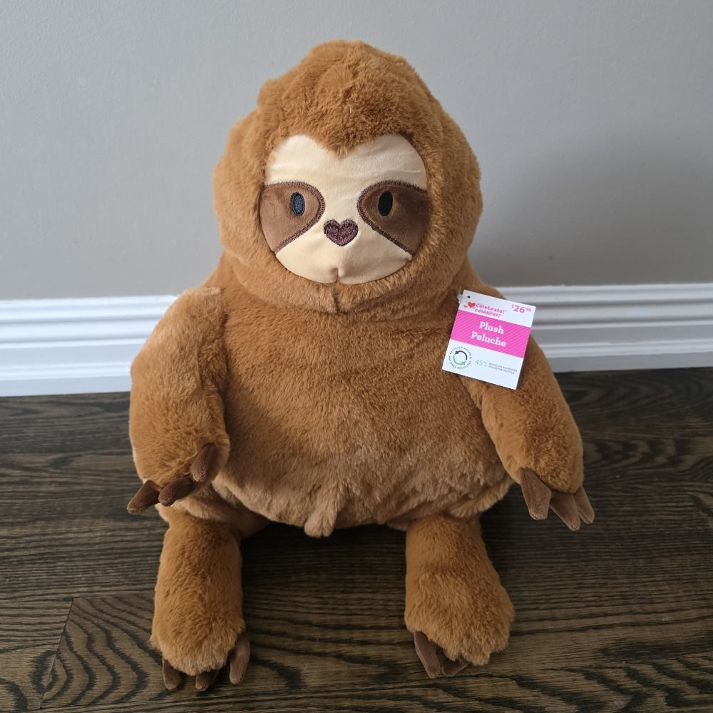 Plush Sloth Stuffed Animal Brown Soft Toy 45% Recycled Polyester Large NEW